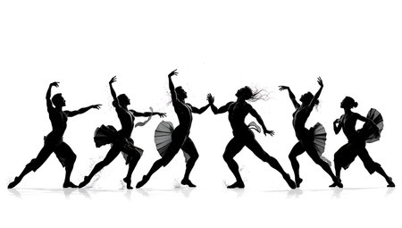 Set of Six Ballet "Dance Battle" Competition Silhouettes isolated on plain white background.のイラスト素材