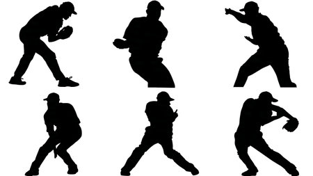Bowler with Sweatband Silhouettes Set of Six isolated on plain white background.のイラスト素材