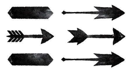 Chalk-Style Hand-Drawn Arrow Silhouettes for Education isolated on plain white background.のイラスト素材