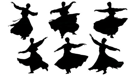 Intricate Bulgarian Horo Circle Dance Silhouettes isolated on plain white background.のイラスト素材