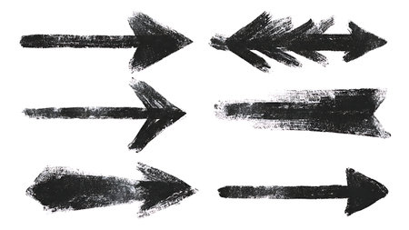 Crayon-Drawn Style Hand-Drawn Arrow Silhouettes for Kids isolated on plain white background.のイラスト素材