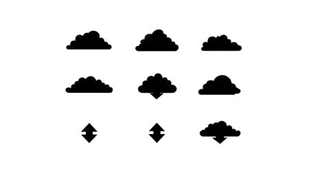Hand-Drawn Arrows Emerging from Clouds Silhouettes isolated on plain white background.のイラスト素材