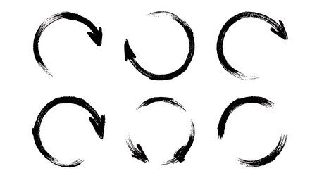 Curved Semi-Circle and Arc Hand-Drawn Arrow Silhouettes isolated on plain white background.のイラスト素材