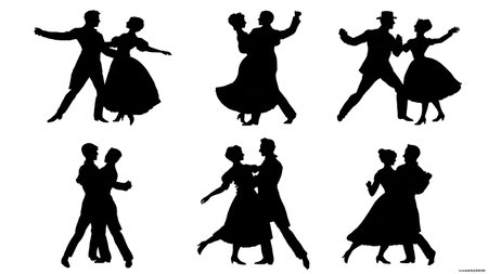 English Country Dance Couple Formation Silhouettes isolated on plain white background.のイラスト素材