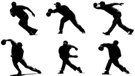 Exaggerated Power Follow-Through Silhouettes Pack of Six isolated on plain white background.のイラスト素材