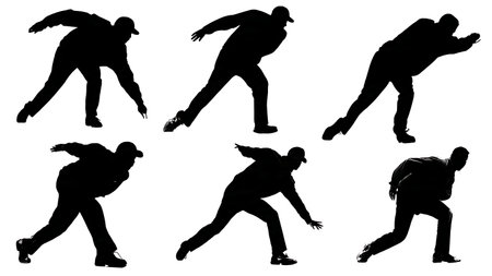 Exaggerated Power Follow-Through Silhouettes Pack of Six isolated on plain white background.のイラスト素材