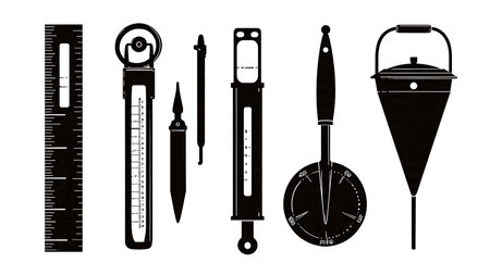 Garden Planning and Measurement Tools Black Solid Silhouettes Pack isolated on plain white background.のイラスト素材