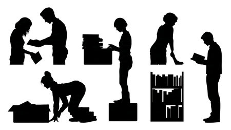 Home Organization and Decluttering Silhouettes Set of Six isolated on plain white background.のイラスト素材
