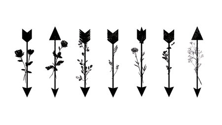Hand-Drawn Arrows with Internal Floral Pattern Silhouettes isolated on plain white background.のイラスト素材