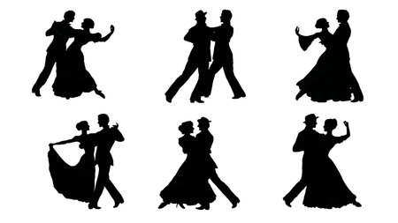 Hungarian CsÃÂ¡rdÃÂ¡s Couple Dance Silhouettes (LassÃÂº & Friss) isolated on plain white background.のイラスト素材