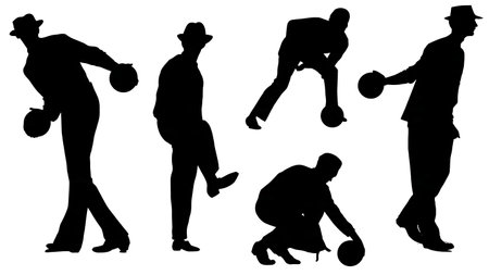 Historical Evolution of Bowling Style Silhouettes isolated on plain white background.のイラスト素材