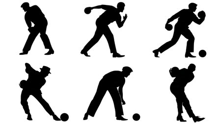 Historical Evolution of Bowling Style Silhouettes isolated on plain white background.のイラスト素材