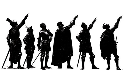 Black Solid Knight Gazing at Stars Silhouette Collection isolated on plain white background.のイラスト素材