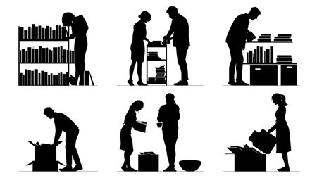 Home Organization and Decluttering Silhouettes Set of Six isolated on plain white background.のイラスト素材