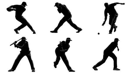 Pacer vs. Spinner Action Contrast Silhouettes Collection isolated on plain white background.のイラスト素材