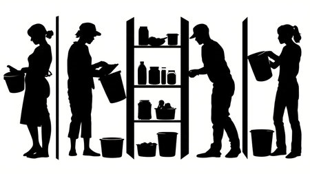 Pantry and Cupboard Organization Silhouettes isolated on plain white background.のイラスト素材