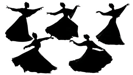 Ancient Lithuanian SutartinÃâs Circle Dance Silhouettes isolated on plain white background.のイラスト素材