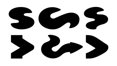 Playful Rounded Worm-Like Hand-Drawn Arrow Silhouettes isolated on plain white background.のイラスト素材