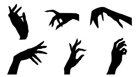 Delicate and Expressive Ballet Hand Gesture Silhouettes Pack isolated on plain white background.のイラスト素材