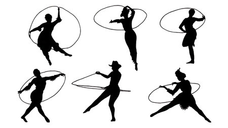 Native American Hoop Dance Storytelling Silhouettes isolated on plain white background.のイラスト素材