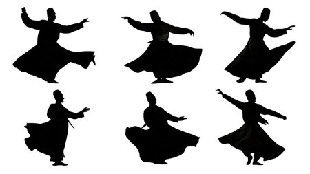 Emotional Bosnian Sevdalinka Folk Dancer Silhouettes isolated on plain white background.のイラスト素材