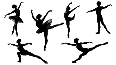 Black Silhouettes of a Neoclassical Ballet Dancer isolated on plain white background.のイラスト素材