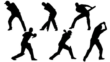 Imposing Low-Angle Cricket Bowler Silhouettes Collection isolated on plain white background.のイラスト素材