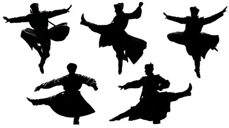 Athletic Russian Cossack Folk Dance Silhouettes Collection isolated on plain white background.のイラスト素材