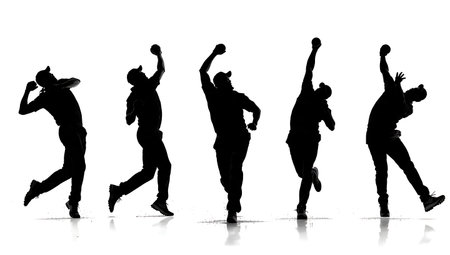 Fast Bowler Back-Foot Drag Silhouettes Pack of Six isolated on plain white background.のイラスト素材