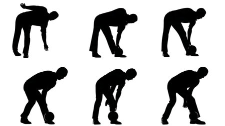 Arched Back Power Bowling Pose Silhouettes Set of Six isolated on plain white background.のイラスト素材