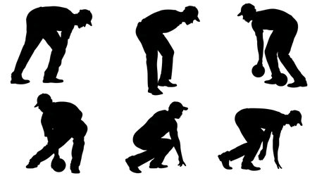 Bowler Mid-Over Reflection Silhouettes Set of Six isolated on plain white background.のイラスト素材