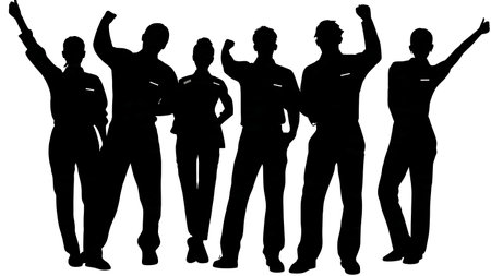 Celebrating Airport Staff Team Success Silhouettes Collection isolated on plain white background.のイラスト素材