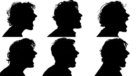 Angry Speaker Shouting and Arguing Silhouettes Pack isolated on plain white background.のイラスト素材