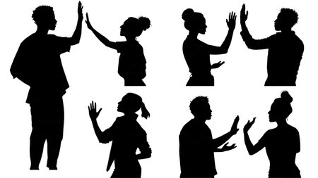 Tattoo Artist Giving a High-Five to a Client Silhouettes isolated on plain white background.のイラスト素材