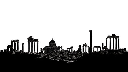 Famous Ancient Ruin Landmark Silhouettes Collection isolated on plain white background.のイラスト素材