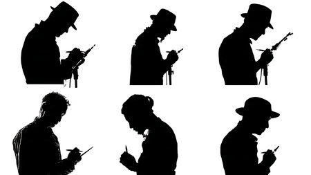 Tattoo Artist Using a Magnum Needle for Shading Silhouettes isolated on plain white background.のイラスト素材