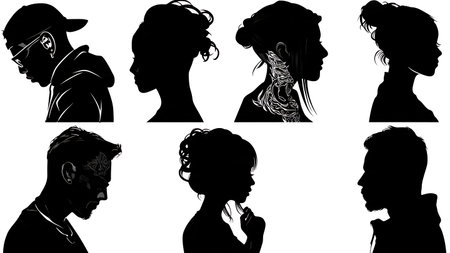 Blackwork and Tribal Style Tattoo Artist Silhouettes Set isolated on plain white background.のイラスト素材