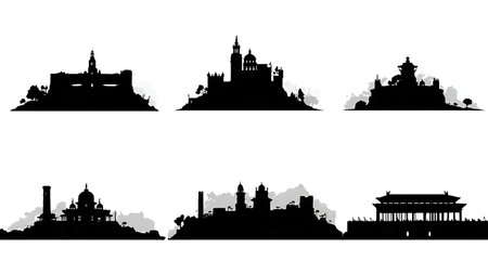Controversial and Historic Landmark Silhouettes isolated on plain white background.のイラスト素材