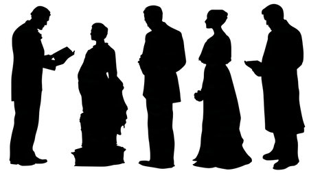 Speaker Giving a Eulogy at a Funeral Silhouettes isolated on plain white background.のイラスト素材