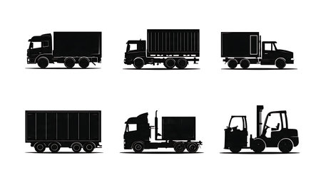 Cross-Docking Warehouse Logistics Process Silhouettes Set isolated on plain white background.のイラスト素材