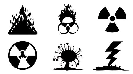 Emergency Alert and Warning Symbol Silhouettes isolated on plain white background.のイラスト素材