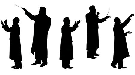 Conductor Speaking to the Audience Before a Concert Silhouettes isolated on plain white background.のイラスト素材