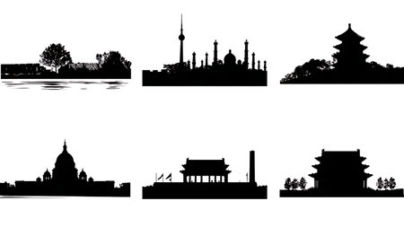 Controversial and Historic Landmark Silhouettes isolated on plain white background.のイラスト素材