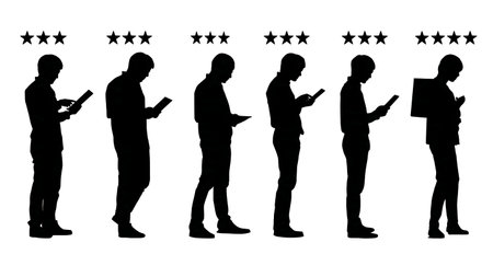 Customer Leaving a Review for Delivery Service Silhouettes isolated on plain white background.のイラスト素材