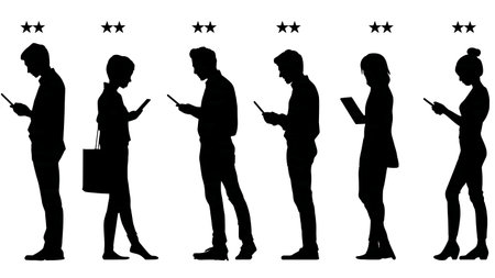 Customer Leaving a Review for Delivery Service Silhouettes isolated on plain white background.のイラスト素材