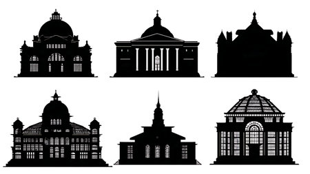 World Famous Library Landmark Silhouettes Set isolated on plain white background.のイラスト素材