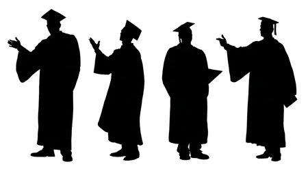 Graduation Ceremony Speaker Silhouettes Collection isolated on plain white background.のイラスト素材