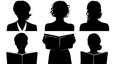 Black Solid Hair Stylist Appointment Book Silhouettes Set of Six on White Background isolated on plain white background.のイラスト素材