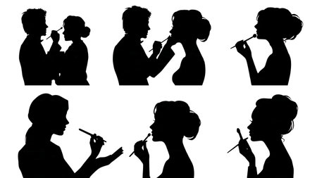Black Solid Makeup Artist Bridal Silhouettes Set of Six on White Background isolated on plain white background.のイラスト素材