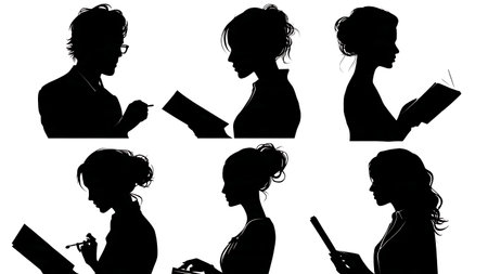 Black Solid Makeup Artist Makeup Chart Silhouettes Set of Six on White Background isolated on plain white background.のイラスト素材